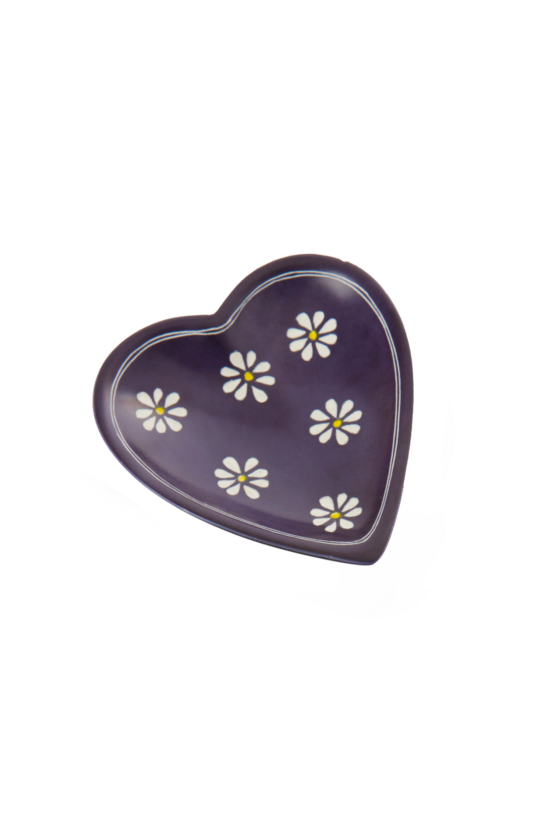 Purple Daisy Print Heart-Shaped Soapstone Dish - Valentine's Day Gifts
