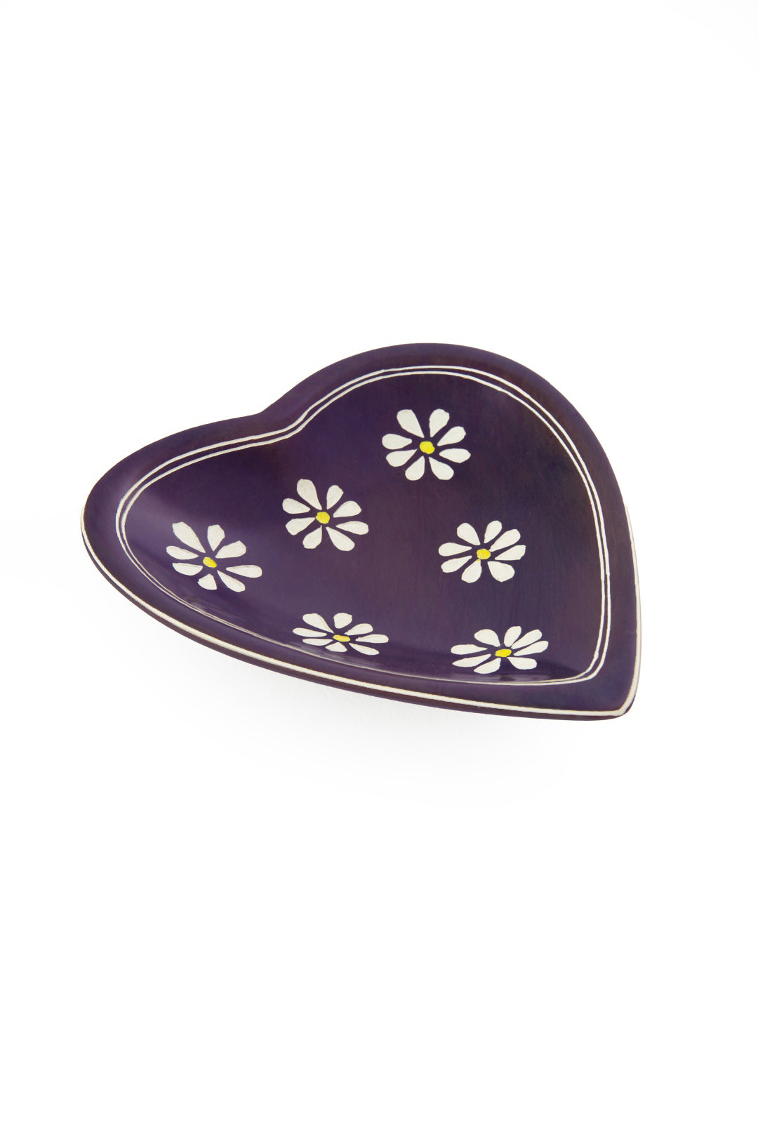 Purple Daisy Print Heart-Shaped Soapstone Dish - Valentine's Day Gifts