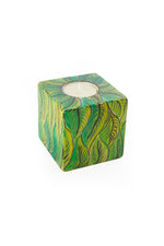 Hand-painted Botanical 3" Cube Soapstone Tea Light Candle Holder