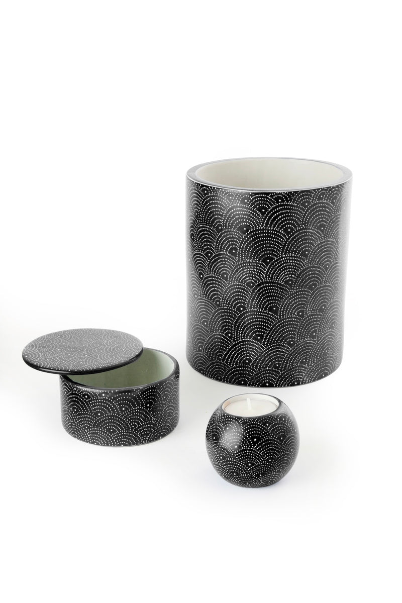 Black Deco Dot 2" Sphere Soapstone Tea Light Candle Holder