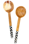 Kenyan Olivewood Salad Servers with Zebra Striped Bone Handles