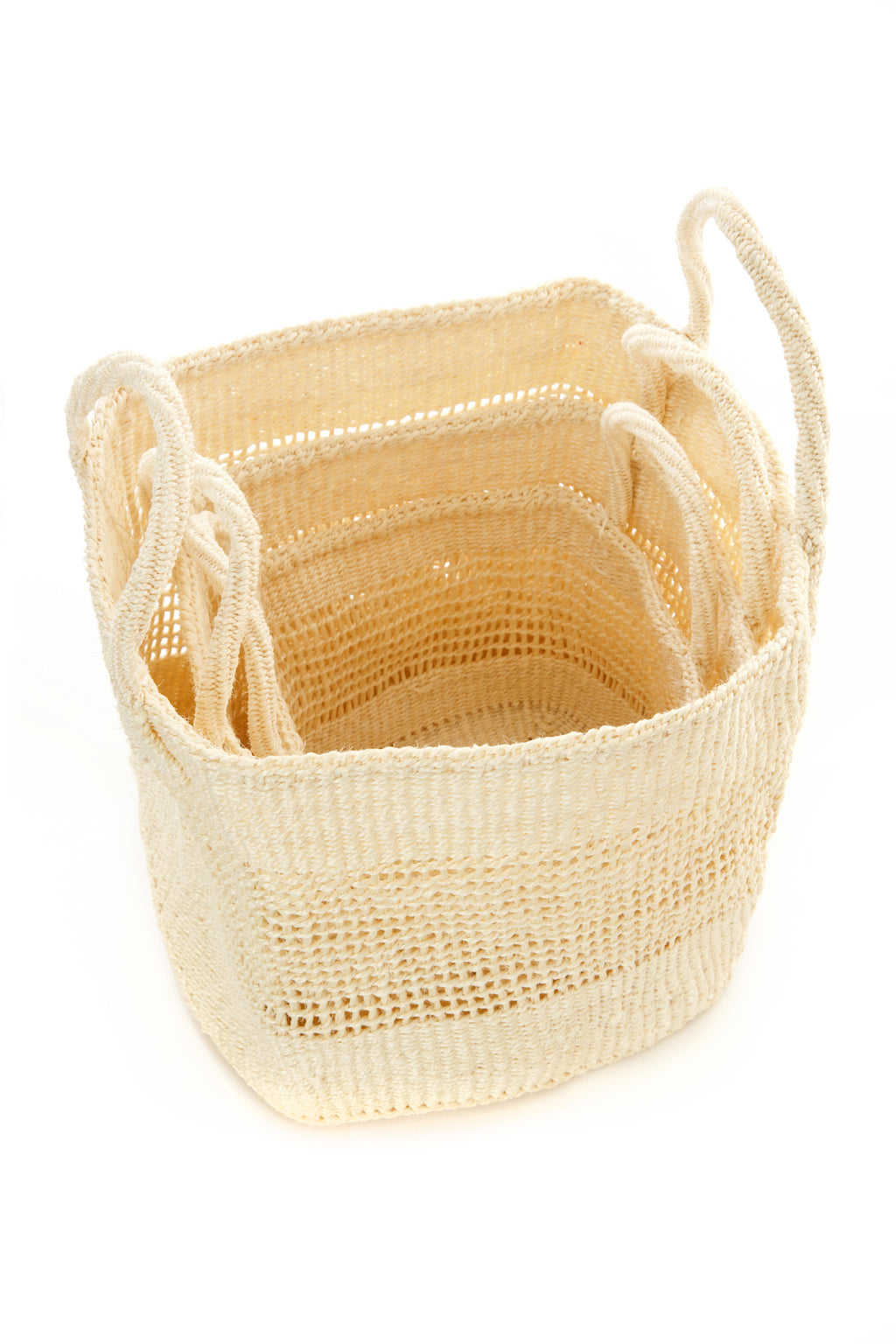 Set of Three Open Weave Natural Sisal Nesting Baskets