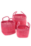 Set of Three Open Weave Pink Sisal Nesting Baskets