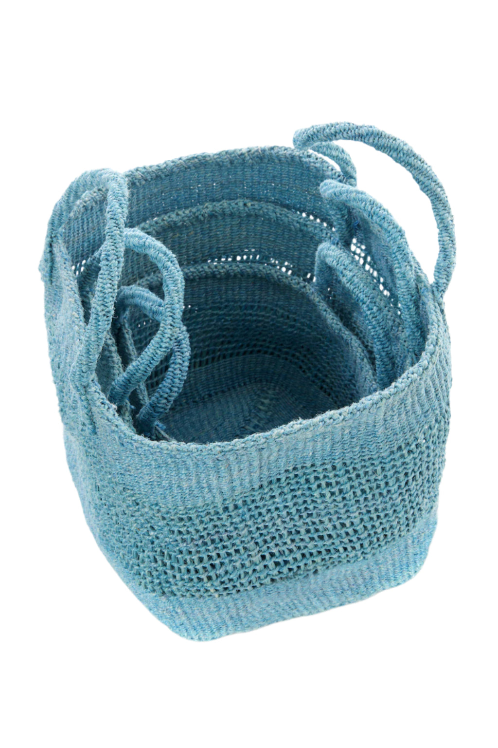 Set of Three Open Weave Blue Sisal Nesting Baskets