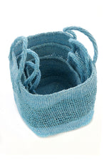 Set of Three Open Weave Blue Sisal Nesting Baskets