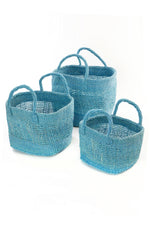 Set of Three Open Weave Blue Sisal Nesting Baskets