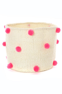 Natural Sisal Bin with Pink Polka Dots