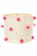 Natural Sisal Bin with Pink Pom Poms