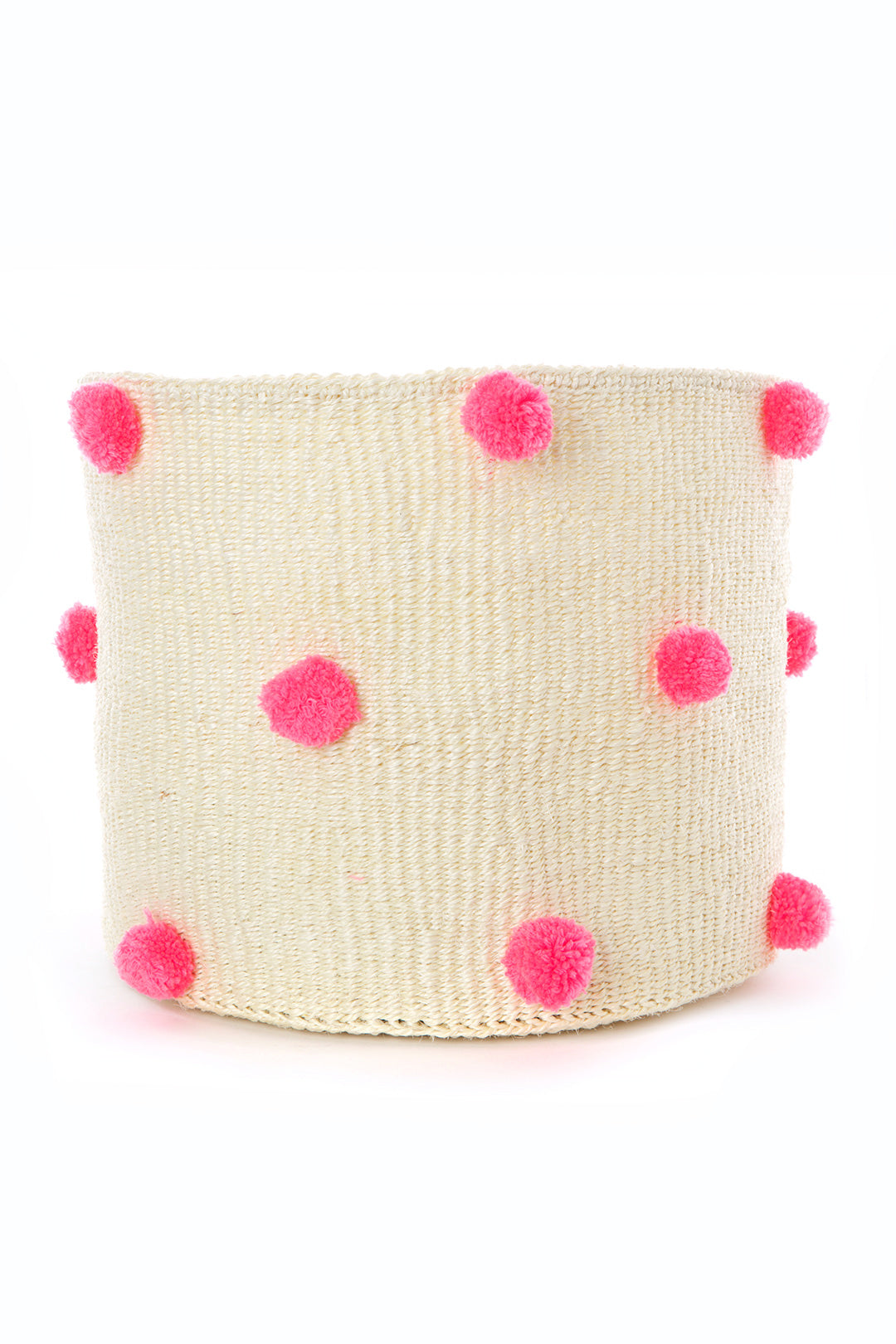 Natural Sisal Bin with Pink Polka Dots