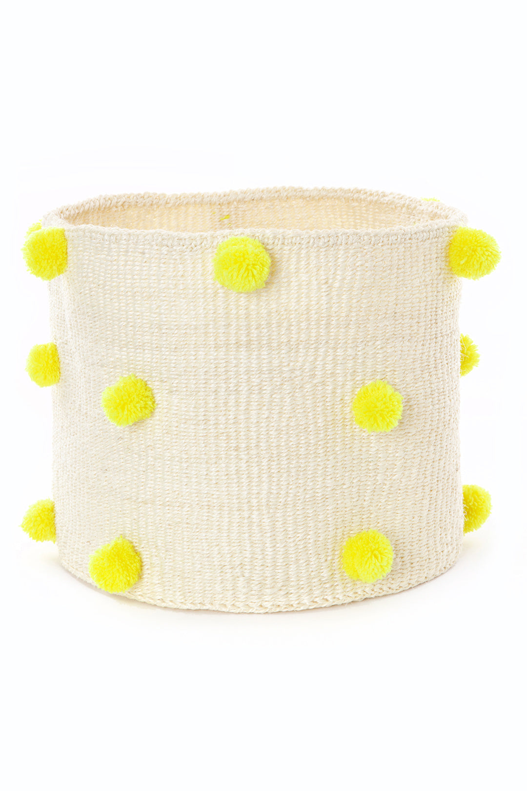 Natural Sisal Bin with Yellow Polka Dots