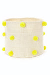 Natural Sisal Bin with Yellow Pom Poms
