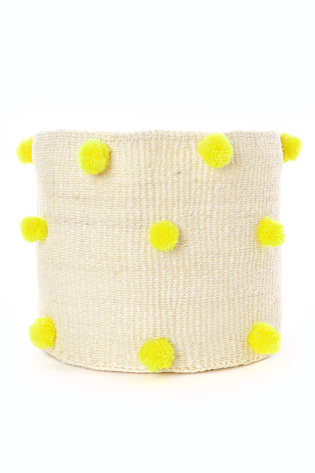Natural Sisal Bin with Yellow Pom Poms