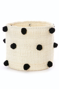 Natural Sisal Bin with Black Polka Dots