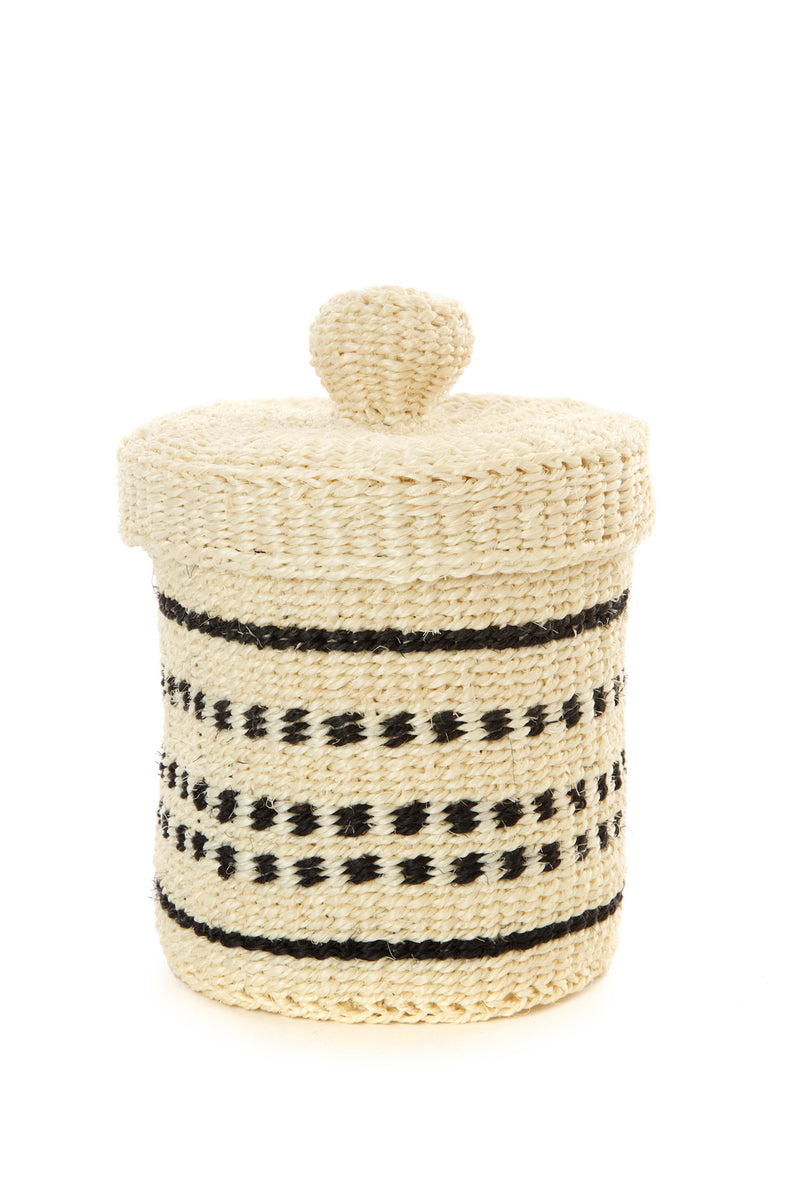 Natural & Black Patterned Sisal Lidded Container Basket