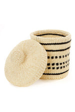 Natural & Black Patterned Sisal Lidded Container Basket