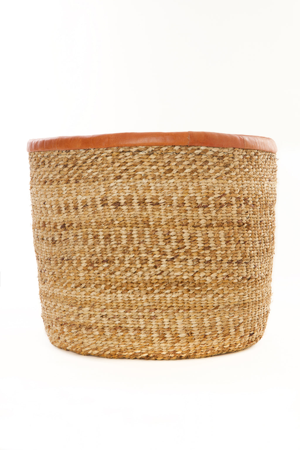 Banana Fiber Bin Basket with Leather Trim