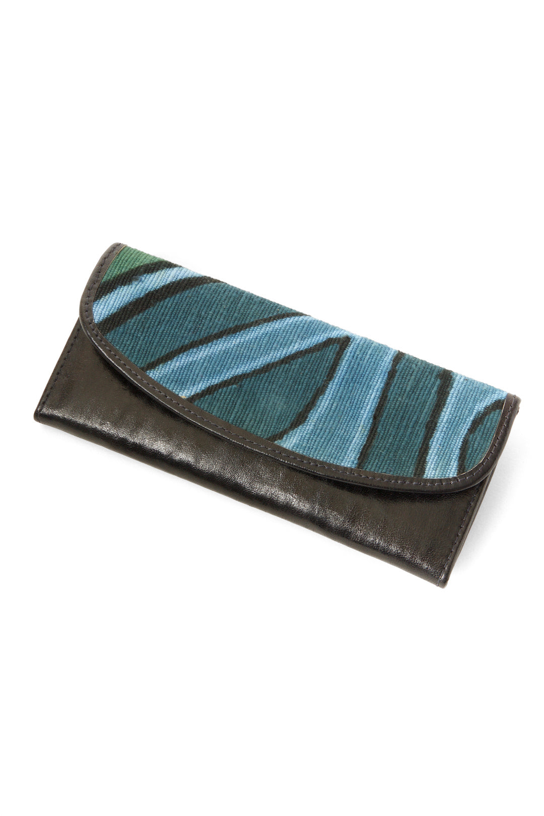 Blue Mudcloth & Black Leather Women's Wallet