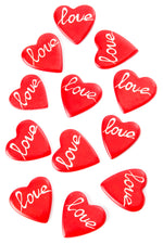 Dozen Red <i>Love</i> Script Flat Soapstone Heart Keepsakes
