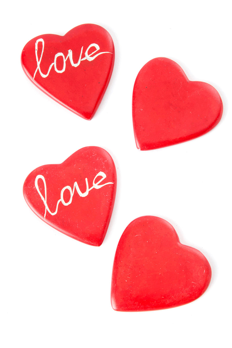 Dozen Red <i>Love</i> Script Flat Soapstone Heart Keepsakes