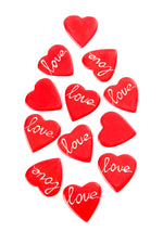 Dozen Red <i>Love</i> Script Flat Soapstone Heart Keepsakes