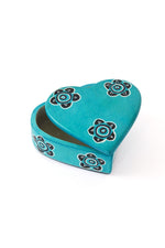 Blooming Soapstone Heart Box in Aqua Blue