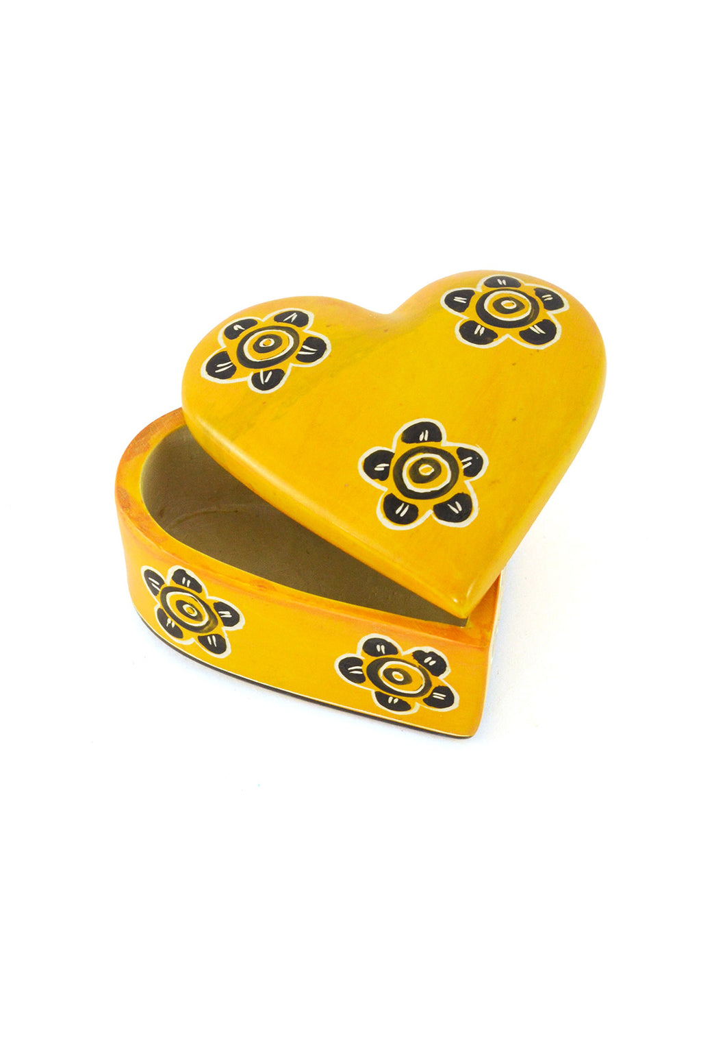 Blooming Soapstone Heart Box in Yellow