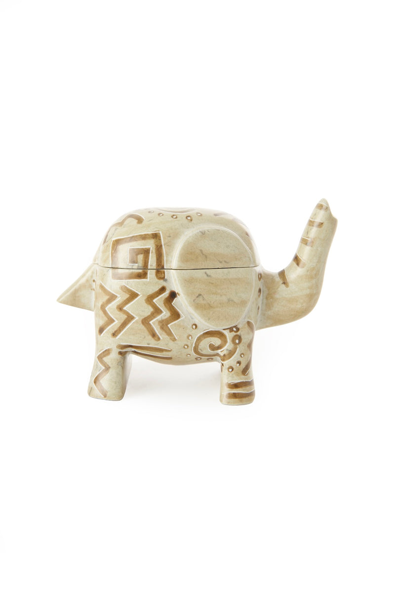 Geometric Soapstone Elephant Treasure Box