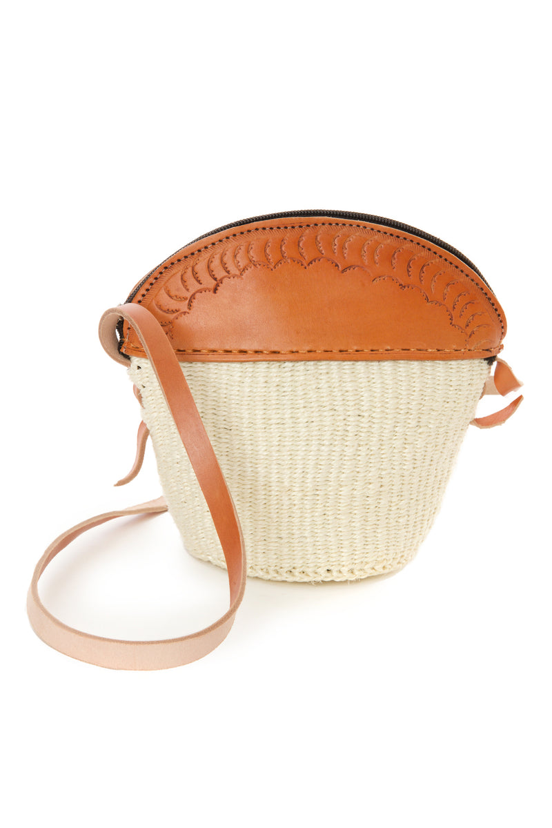 Natural Sisal and Leather Petite Zippered Purse