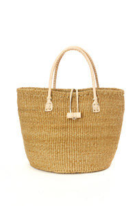 Classic Khaki Sisal Handbag with Leather Handles