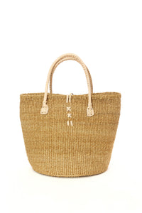 Classic Khaki Sisal Handbag with Leather Handles