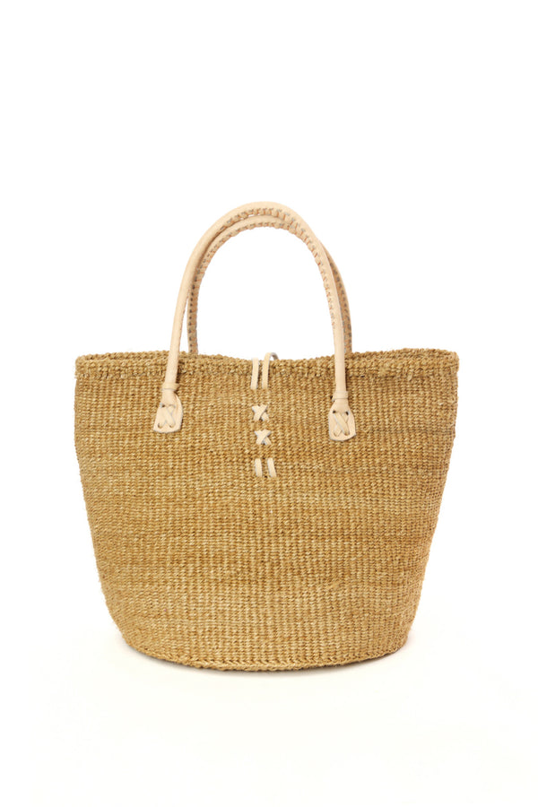 Classic Khaki Sisal Handbag with Leather Handles