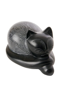 Soapstone Cozy Black Cat Sculpture