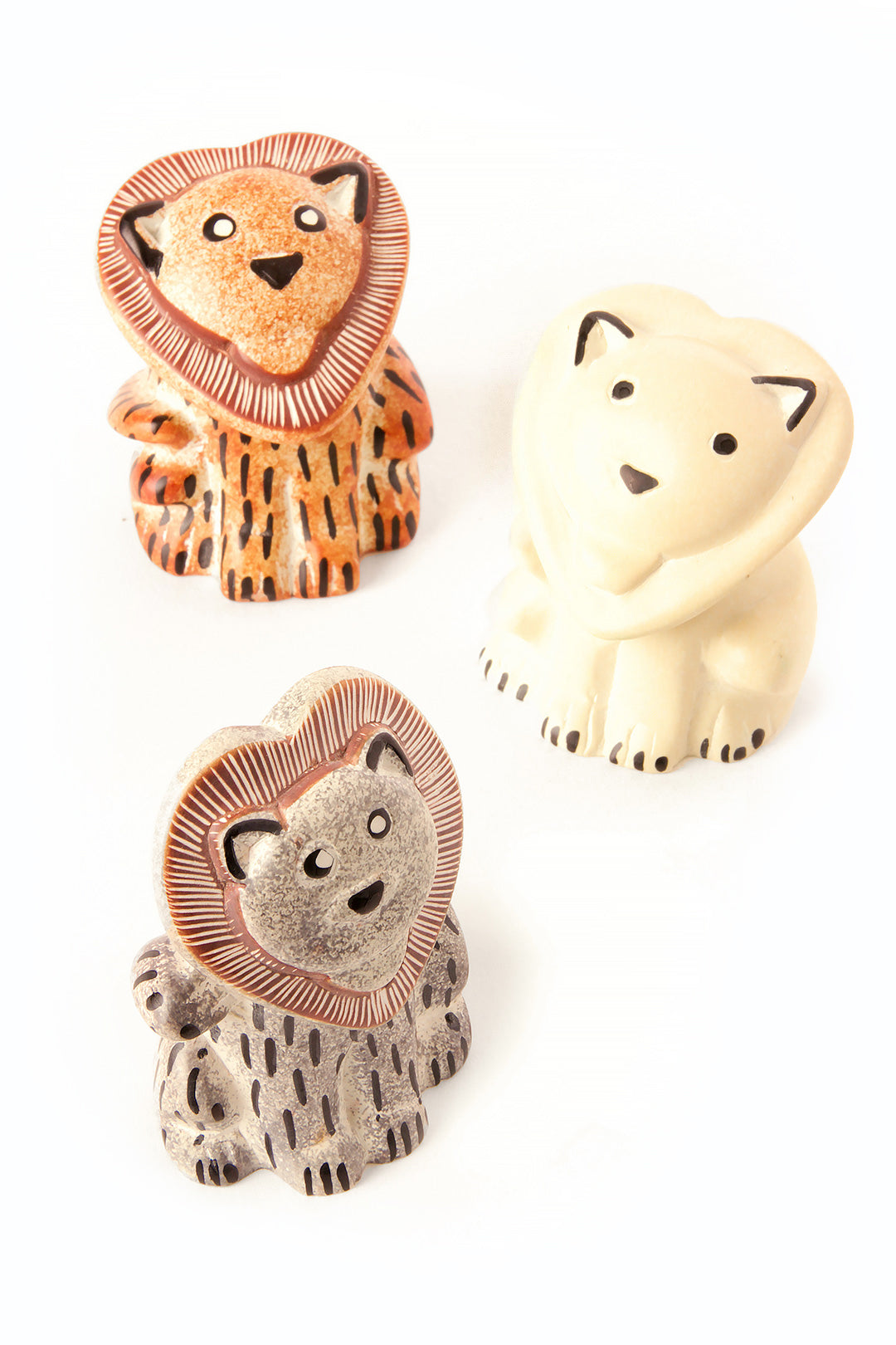 Set of Three Small Soapstone <i>Sweetheart</i> Lions