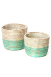 Aqua Dipped Floral Baskets - Set of Two