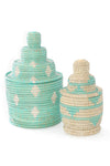 Small Cream and Aqua Lidded Tower Basket