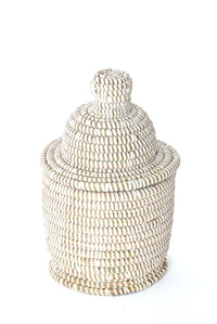 Small White Lidded Tower Basket