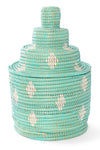 Large Aqua and White Lidded Tower Basket