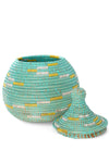 Aqua, White & Yellow Lidded Gourd Basket