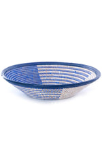 Blue and White Leather Trimmed Baskets in Assorted Patterns