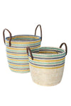 Set of Two Malika Beach Nesting Baskets with Leather Handles