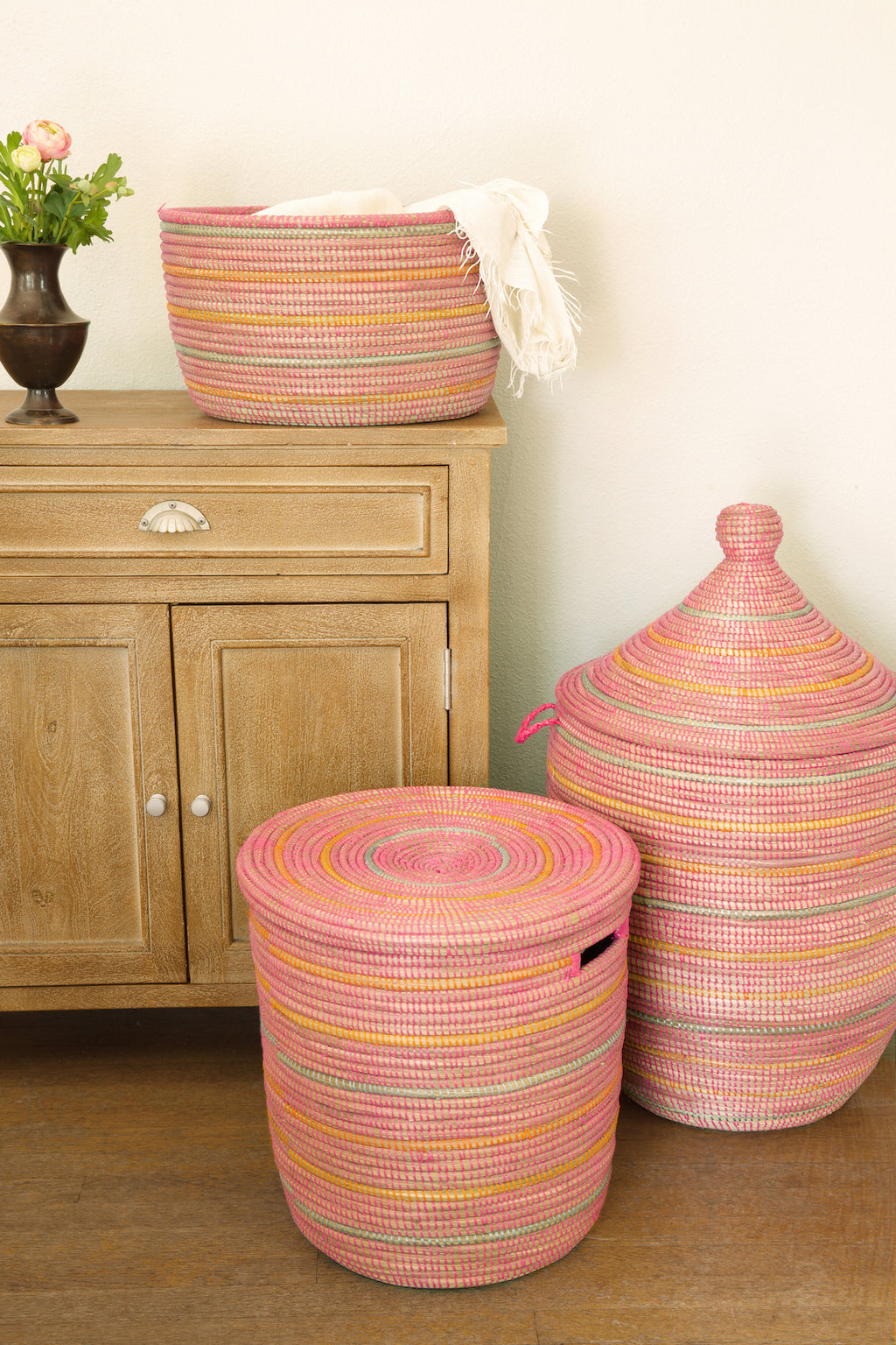 Sunrise Stripes Flat Lid Storage Basket