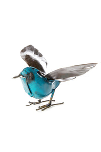 Blue Recycled Metal Fluttering Bird Sculpture