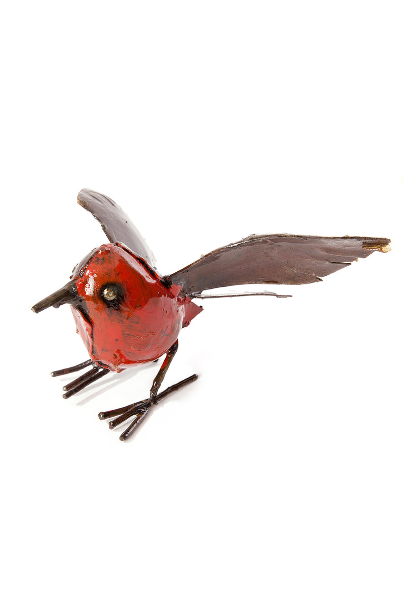 Red Recycled Metal Fluttering Bird Sculpture