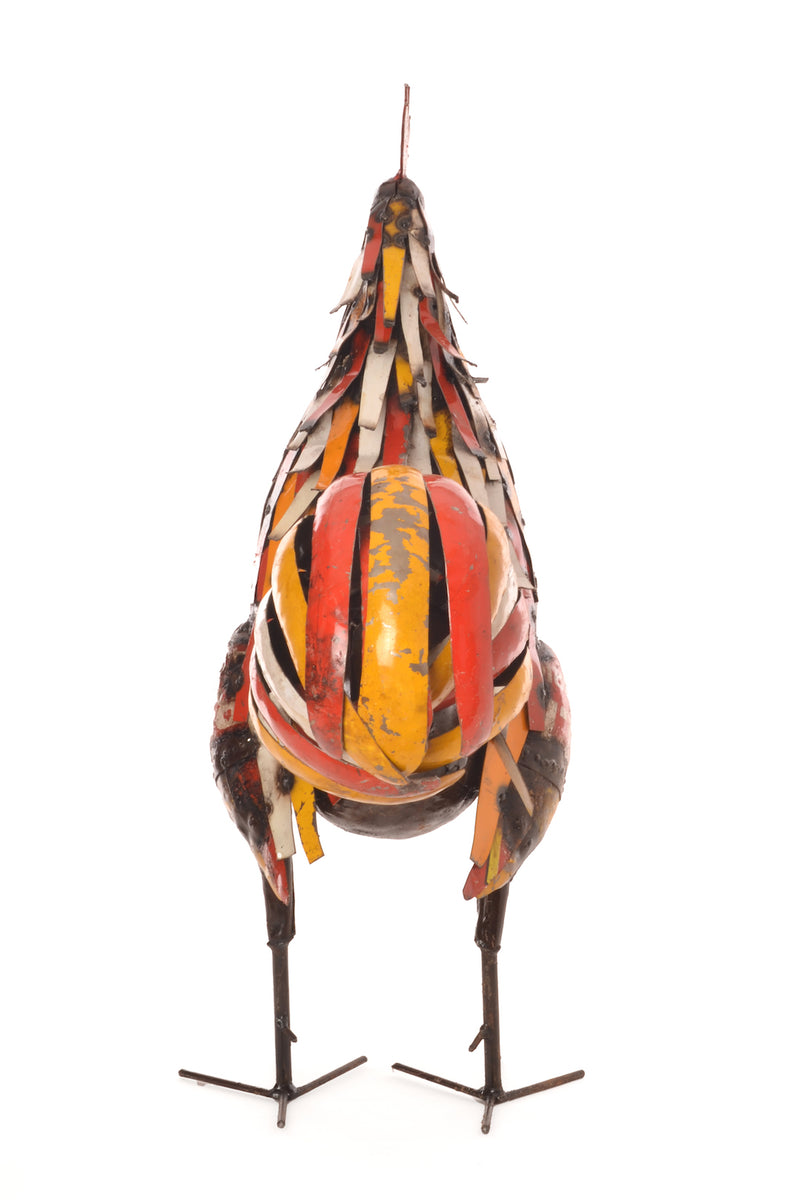 Red & Yellow Recycled Metal <i>Sunrise</i> Rooster Sculpture