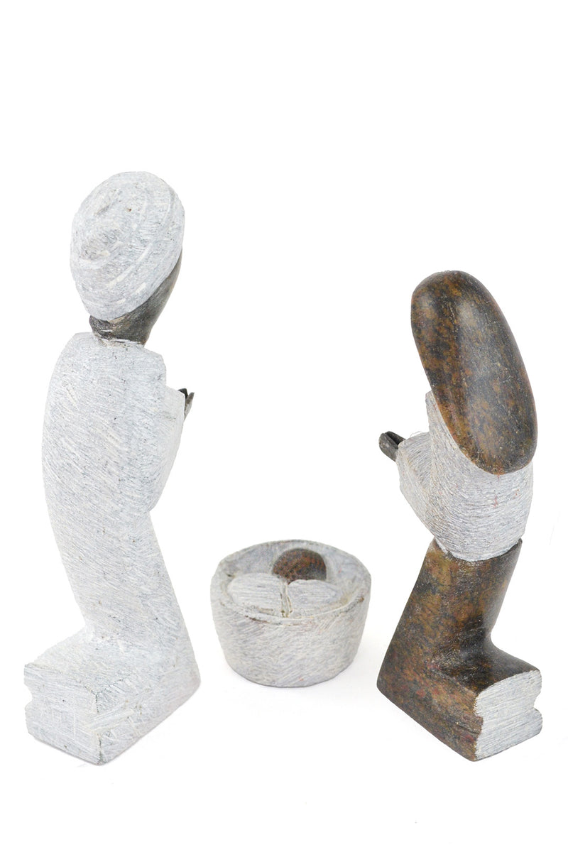 Zimbabwean Serpentine Stone Kneeling Holy Family Nativity Scene