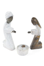 Zimbabwean Serpentine Stone Kneeling Holy Family Nativity Scene