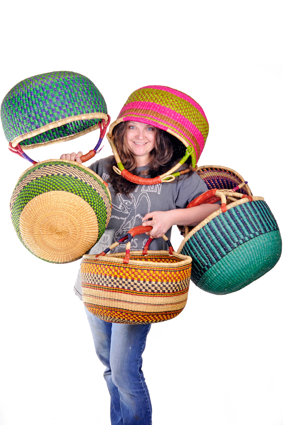 Ghanaian Bolga Farmer's Market Shopper Basket - Assorted