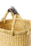 Natural Baby Ghanaian Bolga Basket with Black Leather Handle