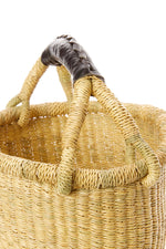 Natural Baby Ghanaian Bolga Basket with Black Leather Handle