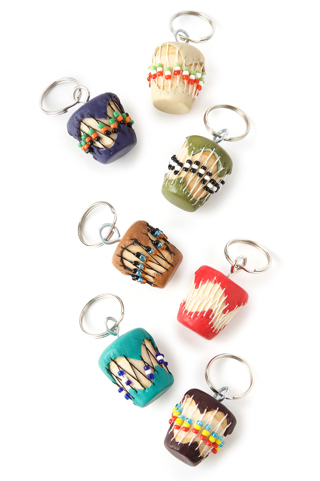 Set of Four Assorted Colorful African Drum Keychains
